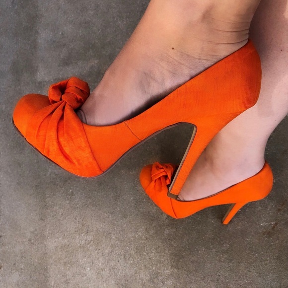Charlotte Russe Shoes - NEW Bright Orange Sateen Gathered Knot 4.5” Heels